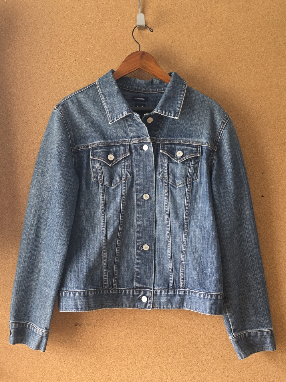 GAP Y2K Stretch Denim Trucker Jean Jacket Medium Wash Blue Women's Size XL
